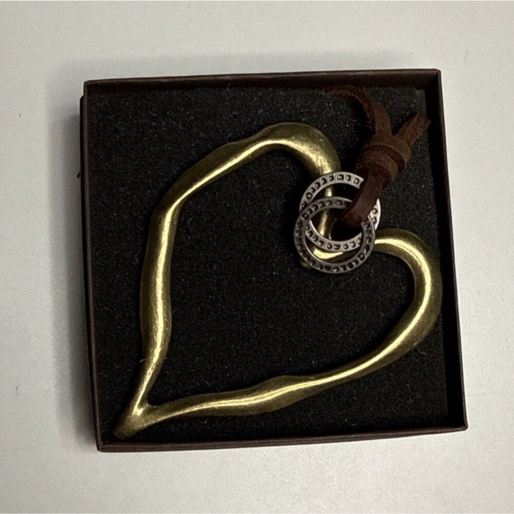 Fabu Jewelry Heart Necklace Mixed Metal Leather Cord NWOT￼ - Picture 7 of 7